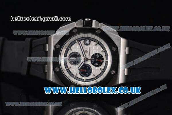 Audemars Piguet Royal Oak Offshore Chrono Miyota OS Quartz Steel Case with White Dial Black Rubber Strap and Stick Markers (EF) - Click Image to Close